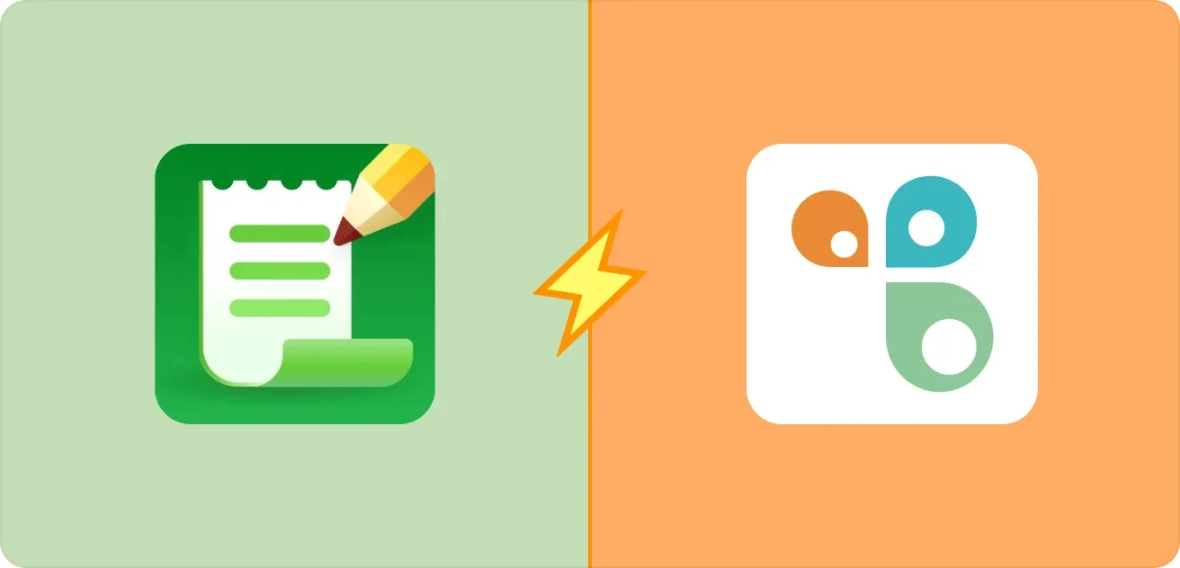 Listonic and Cozi app icons side by side, split by a lightning bolt