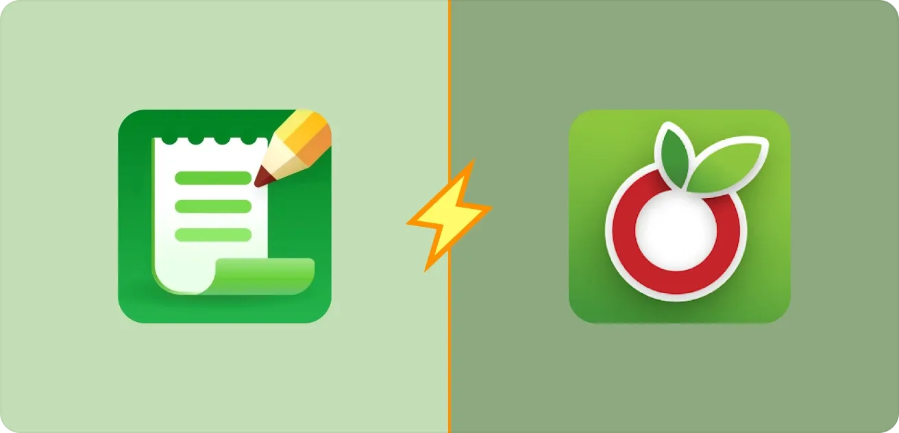Listonics och OurGroceries appikoner sida vid sida, åtskilda av en blixt